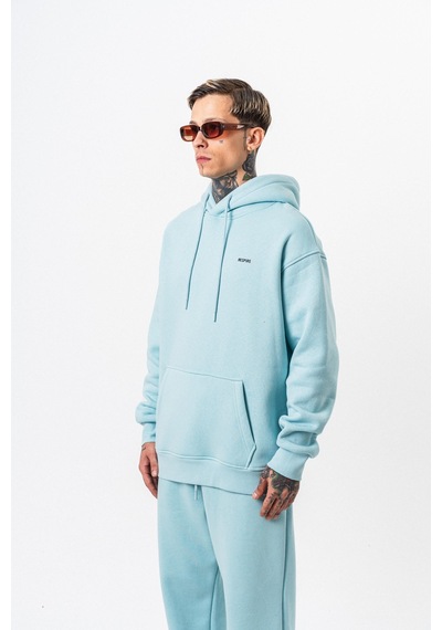 Erkek Respire Yazı Detaylı Kapüşonlu Basic Oversize Hoodie Bebe Mavi