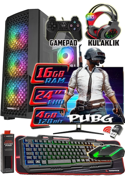 Warbox Pubg RX580 i5-3350P 16 GB 256 GB + 250 GB HDD 8 GB 24" W10P Masaüstü Oyuncu Bilgisayarı