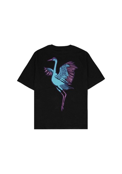 Startmore Adrift Crane Beyaz Oversize Unisex T-shirt Siyah