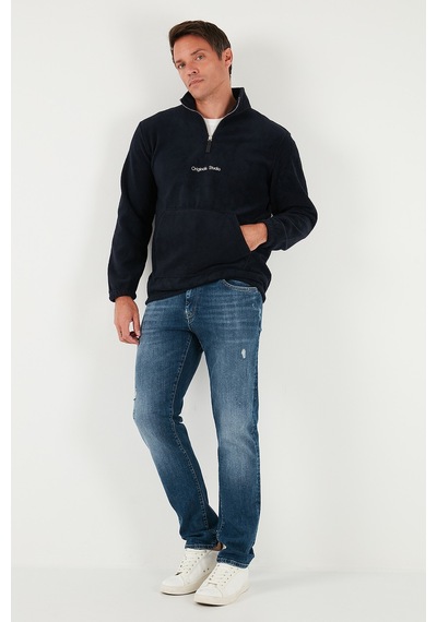 Buratti Regular Fit Yarım Fermuarlı Dik Yaka Yumuşak Dokulu Erkek Sweat 59060661 Lacivert
