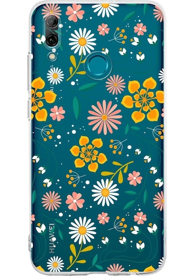 Huawei P Smart 2019 Uyumlu Kamera Korumalı Kapak Çiçek Tasarımlı Şeffaf Kılıf Şeffaf