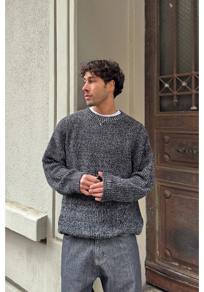 Flaw Örgü Model Triko Kazak Siyah-28497 Siyah