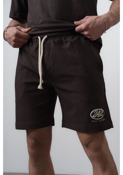 Erkek 242 Nakışlı Regular Fit T-shirt Şort Takım Kahve Kahverengi