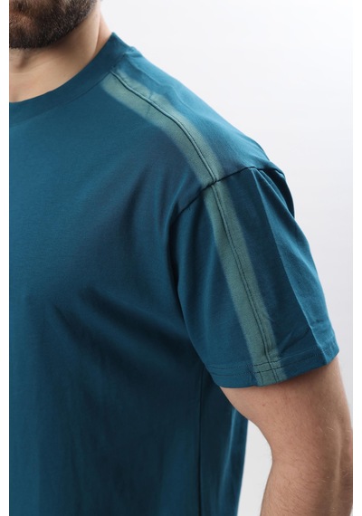 Madmext Petrol Mavisi Bisiklet Yaka Baskılı Erkek T-shirt E7110 Petrol Mavisi