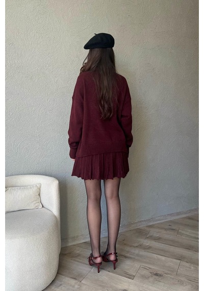 Meecy Kadın Triko Kazak Etek Mirana Takım Bordo Bordo