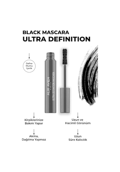 Alix Avien Dolgun Kirpik Kıvrım Ve Hacim Verici Kalıcı Etkili Siyah Maskara Ultra Definiton Mascara Black