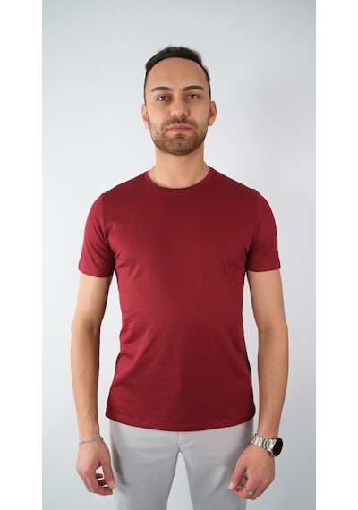 Sıfır Yaka Bisiklet Yaka Penye Likralı Bordo Erkek Tshirt Bordo