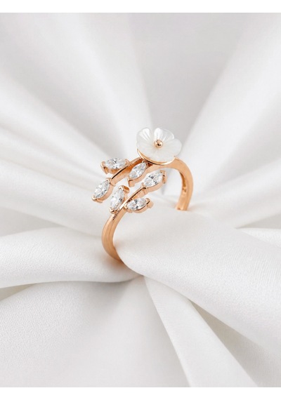 Çekirdekjewelry 925 Ayar Gümüş Manolya Çiçekli Ayarlanabilir Yüzük Pembe