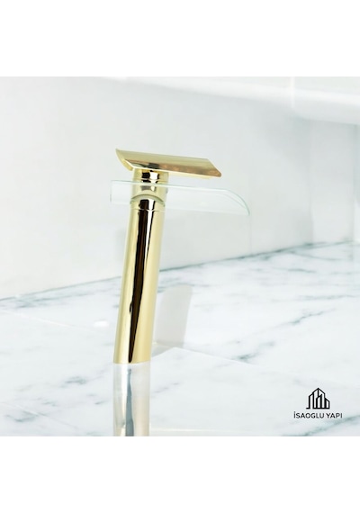İsaoğlu Yapı Gold Çanak Bataryası Glass Design Çanak Armatür Yüksel Model Gold Batarya Gold