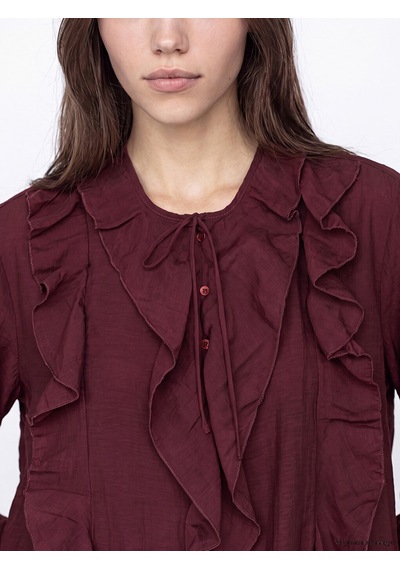 Lcw Modest Bordo Bağlamalı Yaka Fırfırlı Bluz