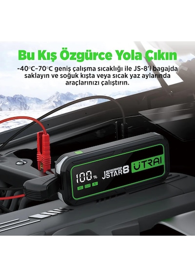 Utraı Jstar 8 74wh 20000mah 3000a Jump Starter Taşınabilir Akü Takviye Cihazı Powerbank + Led Lamba + Taşıma Kılıfı + Lcd Ekran