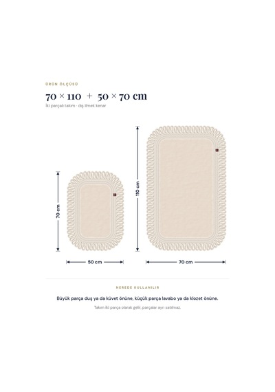 Banyo Paspası Takımı 70x110+50x70 Cm Dış Trikot Ekru & Krem