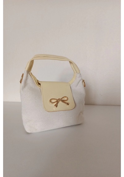 Ribbon Keten Sarı Mini Kadın El Kol Ve Omuz Çantası Keten Sarı