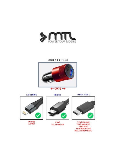 Araç Şarj Aleti Çakmaklık 38w Type-c Type-c + Usb Çift Portlu - Qualcomm Qc 4.0 Desteği Mt-a1835