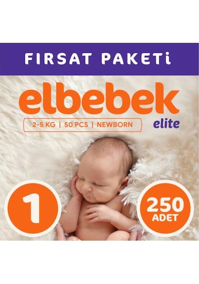 Elbebek Elite Yenidoğan Bebek Bezi 1 Numara Fırsat Paketi 250 Adet 5'li