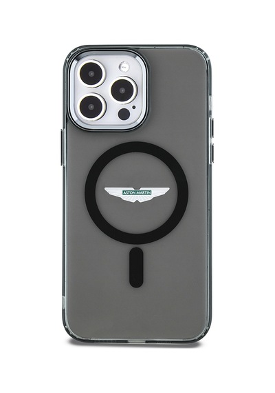 Apple Uyumlu iPhone 14 Pro Max Kılıf Aston Martin Lisanslı Magsafe Baskı Logolu Metal Düğmeli Kapak Siyah