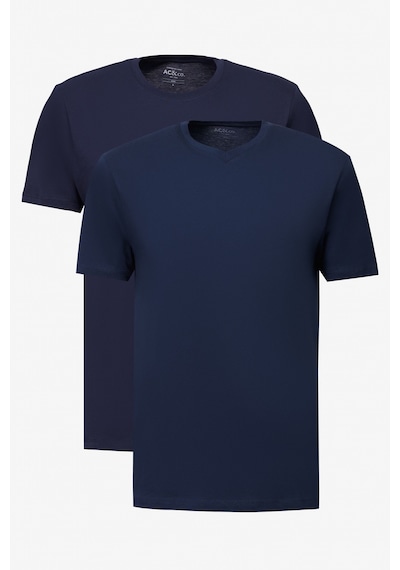 AC&Co / Altınyıldız Classics Erkek Lacıvert-lacıvert 2'li Paket Slim Fit Dar Kesim Pamuklu Basic Tişört Lacivert