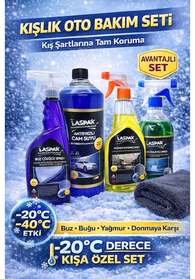 Kışa Hazır Oto Bakım Seti Antifrizli Cam Suyu 1l + Buz Çözücü Sprey + Yağmur Kaydırıcı