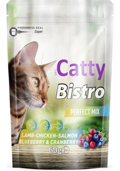 Catty Bistro Mükemmel Karışım Kuzulu Tavuklu Somonlu Yaban Merisnli Ve Kızılcıklı Kedi Ödül Maması 60 Gr