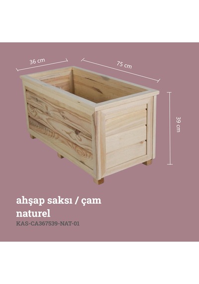 Kaf Ahşap Dekoratif Ahşap Saksı - Uzun / Naturel