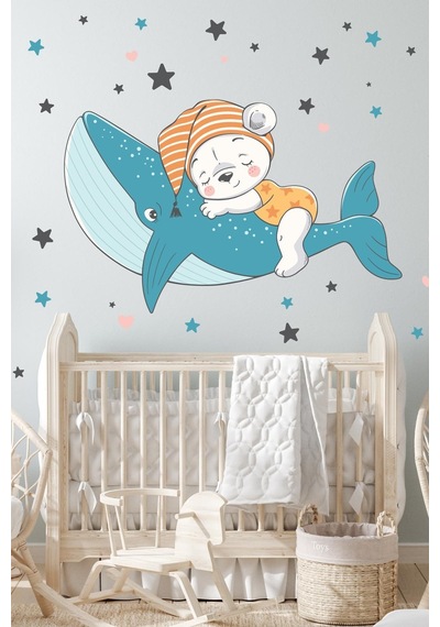 MSticker Balinada Uyuyan Ayıcık Ve Yıldızlar Çocuk Bebek Odası Sticker Seti
