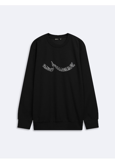 LTB Regular Fit Sign Baskılı Bisiklet Yaka Siyah Sweatshırt