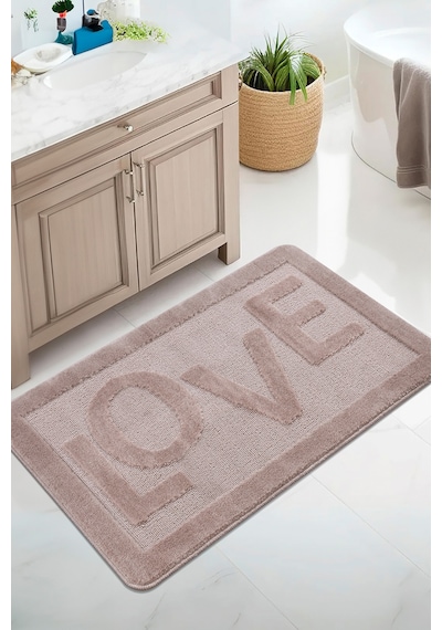Doğal Kaymaz Taban Banyo Paspas Uzun Ömürlü Yumuşak Dokulu Su Emici Yıkanabilir Love 60x100 Vizon