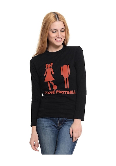 I Love Football Komik Baskılı Kadın Siyah Sweatshirt Siyah