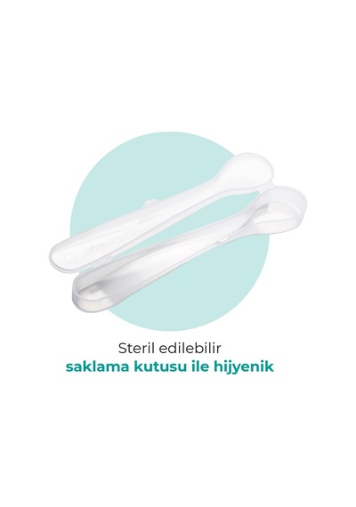 Mamajoo Ergonomik Beslenme Kaşık Seti Powder Blue & Beyaz, 6 Ay+ İkili - Saklama Kabı