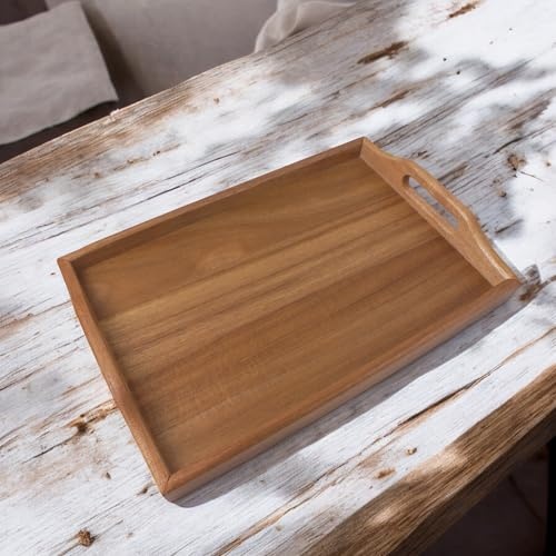 Akasya Ağacından Dikdörtgen Sunum Tepsi, Ahşap Çay, Kahve Ve Servis Tepsisi 33x22x5cm Diğer