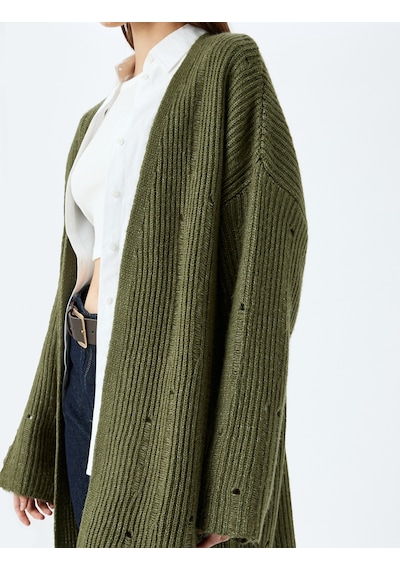 Koton Oversize V Yaka Dökümlü Uzun Triko Hırka Haki 5wal90104ht Haki Koton Oversize V Yaka Dökümlü Uzun Triko Hırka Haki 5wal90104ht Haki
