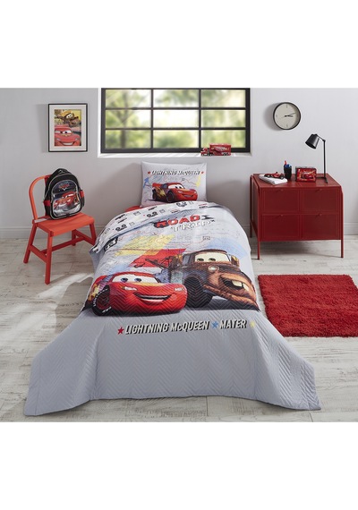 Özdilek Cars On The Road Tek Kişilik Disney Lisanslı Lastikli Fitted Çarşaf Kapitone Çocuk Nevresim Takımı Gri