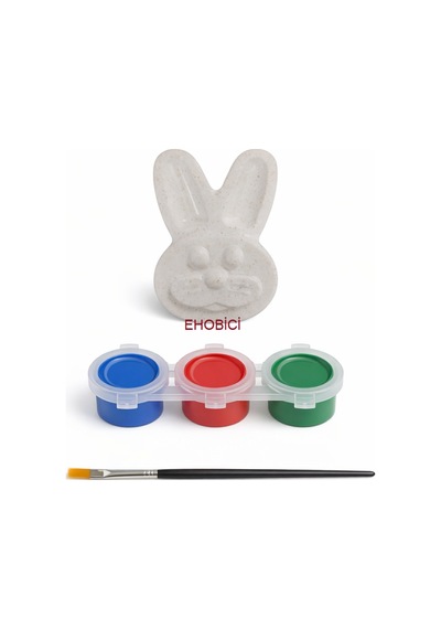 Ehobici Taş Boyama Seti Tavşan 3 Renk Akrilik Boya 5ml + Fırça