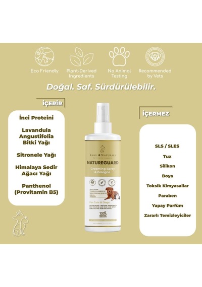 Kahu Naturals Natureguard Kolay Tarama, Tüy Bakımı, Organik Parfüm Etkili Vücut Spreyi, Pire, Kene, Sinek Karşıt