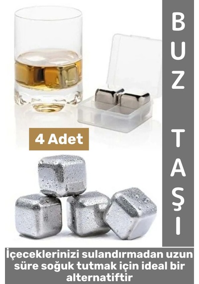 Yıkanabilir Kokteyl İçki Alkol Viski Sulandırmayan Saklama Kutulu Metal Kaplama Buz Taşı 4 Adet Çok Renkli