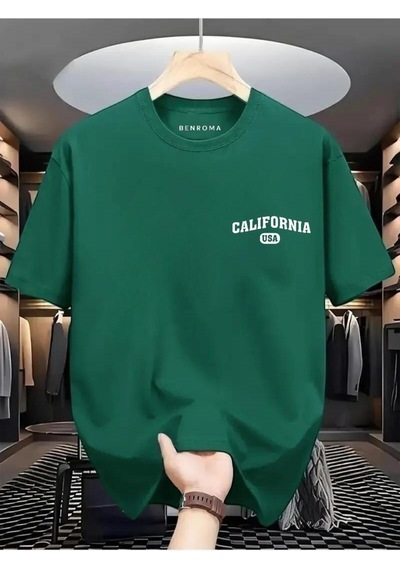 Calıfornia Usa Baskılı Oversize Tişört Yeşil