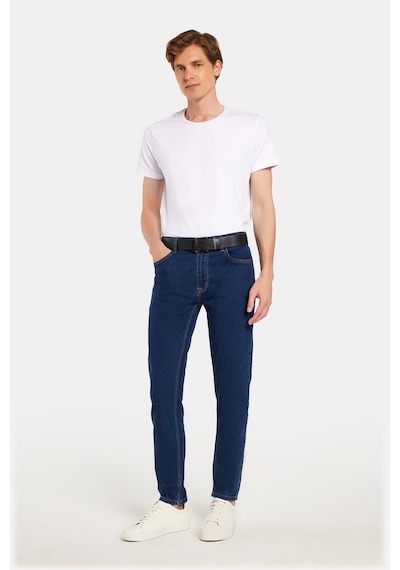 Tudors Erkek Slim Fit Yıkamalı Taşlamalı Esnek Kot Düz Paça Tapered Lacivert Pantolon-34830 Lacivert