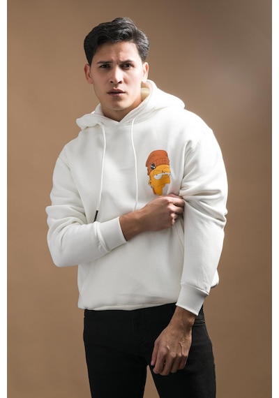 Regular Fit Kapşonlu 3 İplik Kalın İçi Polarlı Kangru Cepli Baskılı Erkek Sweatshirt 001