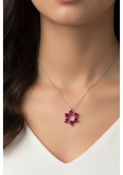 Aşkın Fısıltısı 45 + 5 Cm Uzatmalı Zincir Ruby Kalp Taşlı 925 Ayar Gümüş Kolye Gümüş
