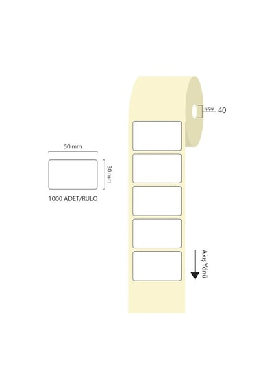 Tanex 50x30mm Eco Termal Etiket 1 Li 40mm Çap 1000 Li