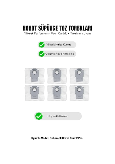 Roborock Qrevo Curv 2 Pro İle Uyumlu 6'lı Toz Torbası 19.0