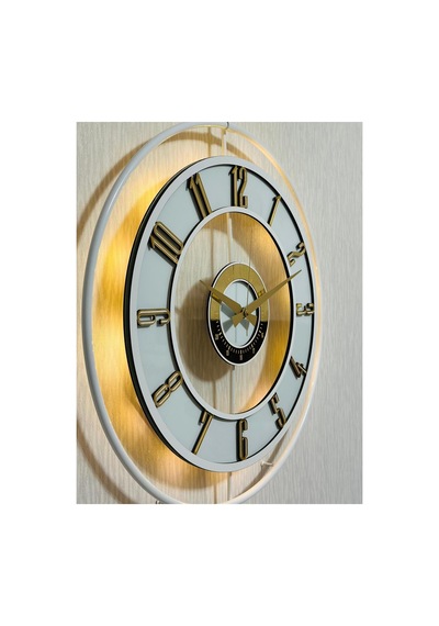 Pey Aksesuar Metal Camlı Duvar Saati 50 X 70 Cm Orta Boy Işıklı Gerçek Cam M51-beyaz-şeffaf-beyaz-gold M51-beyaz-şeffaf-beyaz-gold