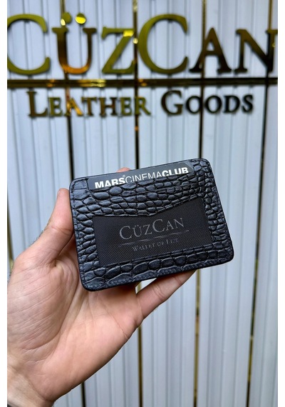 Cüzcan Jorvik Patlı Hakiki Deri Premium Kartlık Kişiye Özel İsim Baskılı Siyah Croco