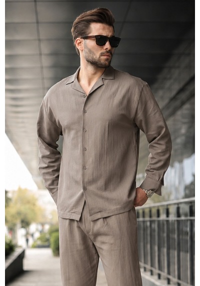 Vizon Düğmeli Basic Erkek Gömlek Pantolon Takım E7335