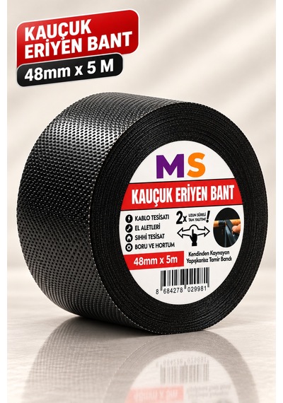 Kauçuk Eriyen Bantı Siyah 48 Mm X 5 Metre Elektrikçi Kablo Boru Hortum İzolasyon Tamir Bandı Su Geçirmez