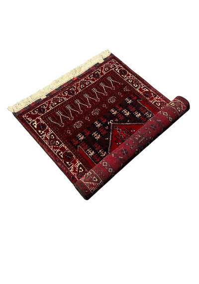 El Dokuma Sıfır Afgan Halısı Seccade 77x120 Kök Boya Kırmızı Yün Namazlık