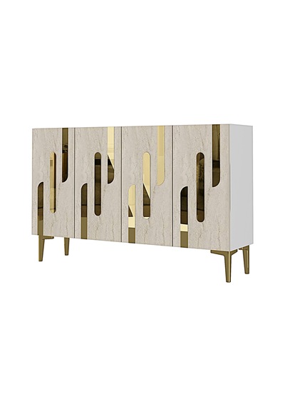 Ka1229btg Ece Konsol Ve Tv Sehpası Beyaz-traverten-gold 120cm