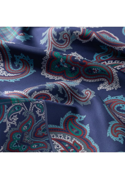İpek Evi İpekevi Twill İpek Eşarp - Patchwork Desenli - Lacivert Kırmızı