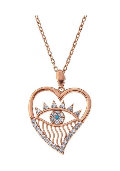 Coquet Accessories 925 Ayar Gümüş Rose Kalp Göz Kadın Kolye