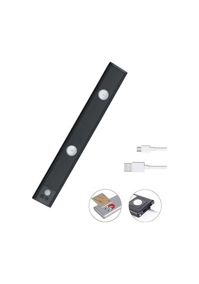 Siyah Sensörlü, Mıknatıslı -3 Işık Renkli / Usb Şarjlı Aplik Siyah